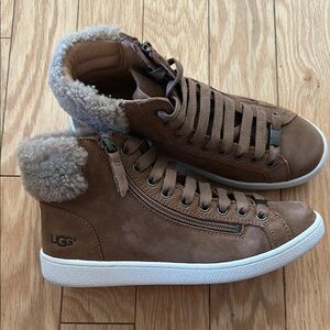 UGG Cozy Brown High-Top Sneakers with Fur Trim